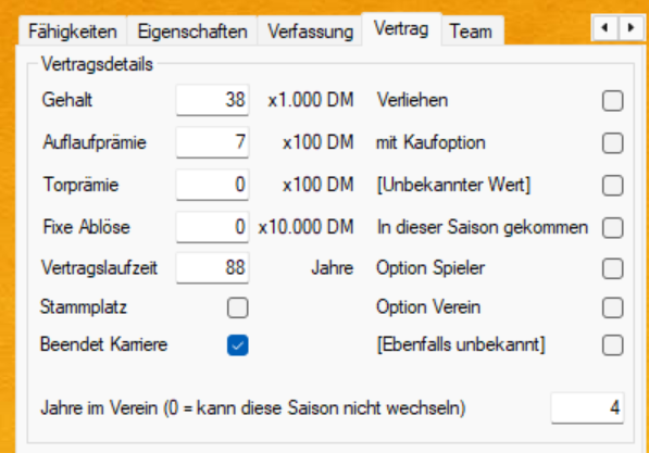 Registerkarte Vertrag