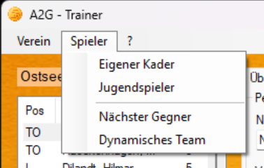 Das Spieler-Menü mit den vier Ansichten